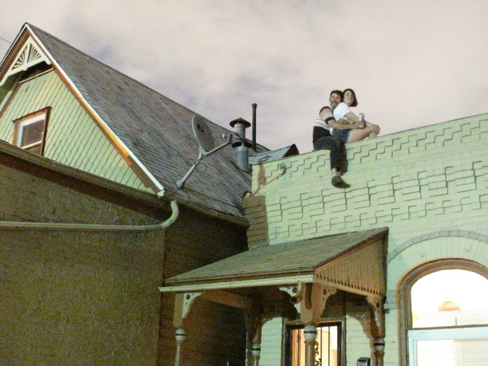 That's us on the roof there. Looks like a weird technicolor wonderland...